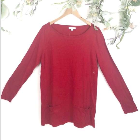 red long sleeve two pocket tunic sweater medium - Picture 2 of 6